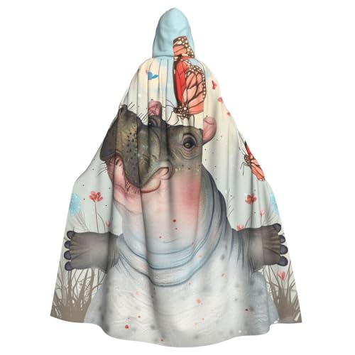 BWWHCCTI Kapuzenumhang mit Schmetterling und Nilpferd, bedruckt, Unisex, Erwachsene, Halloween, Cosplay, Kostüme, langer Kapuzenmantel von BWWHCCTI