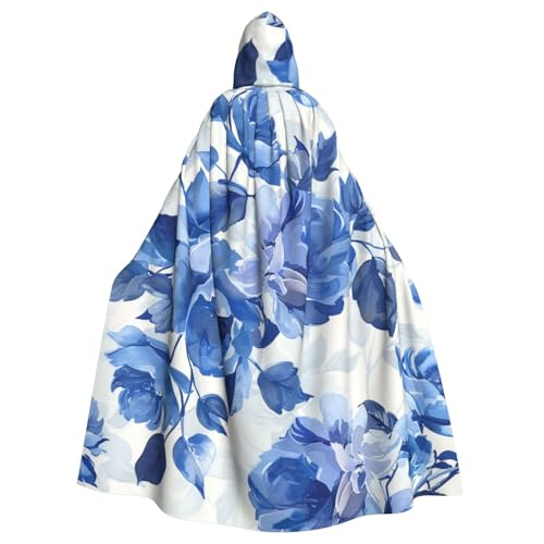 BWWHCCTI Kapuzenumhang mit blauem Blumenmuster, Rosen, bedruckt, für Unisex, Erwachsene, Halloween, Cosplay, Kostüme, langer Kapuzenmantel BWWHCCTI Kapuzenumhang mit blauem Blumenmuster, Rosen, bedruckt, für Unisex, Erwachsene, Halloween, Cosplay, Kostüme, langer Kapuzenmantel von BWWHCCTI