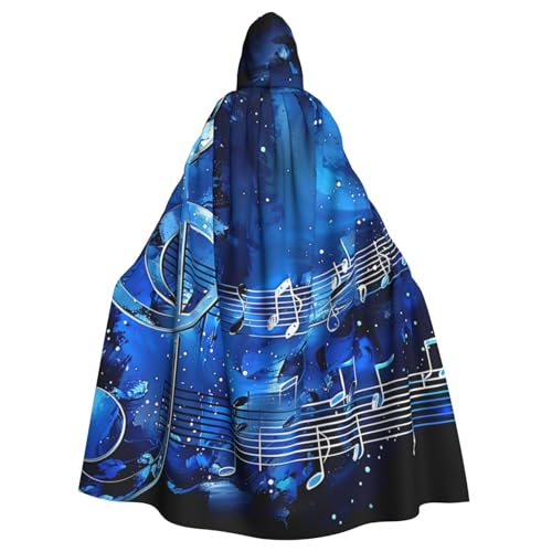 BWWHCCTI Kapuzenumhang mit blauem Musikdruck, Unisex, Erwachsene, Halloween, Cosplay, Kostüme, langer Umhang mit Kapuze von BWWHCCTI