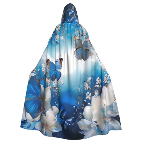 BWWHCCTI Kapuzenumhang mit blauen Schmetterlingen, weißen Blumen, bedruckt, für Unisex, Erwachsene, Halloween, Cosplay, Kostüme, langer Kapuzenmantel BWWHCCTI Kapuzenumhang mit blauen Schmetterlingen, weißen Blumen, bedruckt, für Unisex, Erwachsene, Halloween, Cosplay, Kostüme, langer Kapuzenmantel von BWWHCCTI