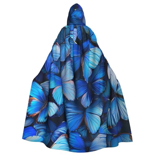 BWWHCCTI Kapuzenumhang mit vielen blauen Schmetterlingen, für Unisex, Erwachsene, Halloween, Cosplay, Kostüme, langer Kapuzenmantel BWWHCCTI Kapuzenumhang mit vielen blauen Schmetterlingen, für Unisex, Erwachsene, Halloween, Cosplay, Kostüme, langer Kapuzenmantel von BWWHCCTI