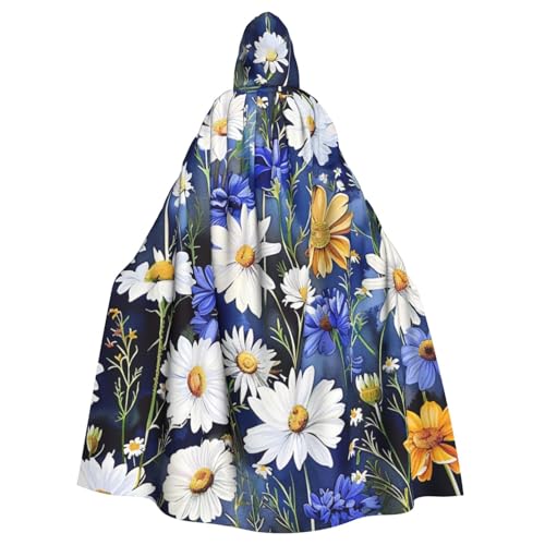 BWWHCCTI Kapuzenumhang mit wilden Blumen und Kornblumen, Gänseblümchen, bedruckt, Unisex, Erwachsene, Halloween, Cosplay, Kostüme, langer Kapuzenmantel von BWWHCCTI