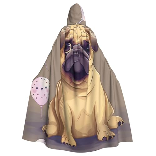 BWWHCCTI Lustiger Cartoon-Mops-Welpen-Umhang mit Kapuze, für Unisex-Erwachsene, Halloween, Cosplay, Kostüme, langer Kapuzenmantel BWWHCCTI Lustiger Cartoon-Mops-Welpen-Umhang mit Kapuze, für Unisex-Erwachsene, Halloween, Cosplay, Kostüme, langer Kapuzenmantel von BWWHCCTI