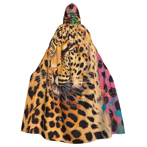 BWWHCCTI Lustiger Kapuzenumhang mit Leopardenmuster, Unisex, Erwachsene, Halloween, Cosplay, Kostüme, langer Kapuzenmantel von BWWHCCTI