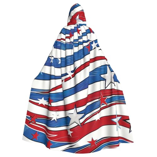 BWWHCCTI Patriotischer Kapuzenumhang mit Sternen und Streifen, bedruckt, Unisex, Erwachsene, Halloween, Cosplay, Kostüme, langer Kapuzenmantel BWWHCCTI Patriotischer Kapuzenumhang mit Sternen und Streifen, bedruckt, Unisex, Erwachsene, Halloween, Cosplay, Kostüme, langer Kapuzenmantel von BWWHCCTI