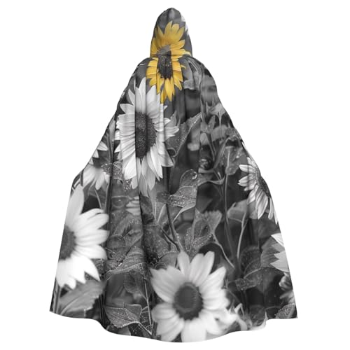 BWWHCCTI Schwarzer und weißer Sonnenblumen-Umhang mit Kapuze, bedruckt, für Erwachsene, Halloween, Cosplay, Kostüme, langer Kapuzenmantel BWWHCCTI Schwarzer und weißer Sonnenblumen-Umhang mit Kapuze, bedruckt, für Erwachsene, Halloween, Cosplay, Kostüme, langer Kapuzenmantel von BWWHCCTI