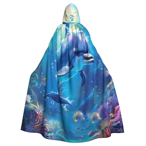 BWWHCCTI Süßer Delfin-bedruckter Kapuzenumhang für Unisex-Erwachsene, Halloween, Cosplay, Kostüme, langer Kapuzenmantel BWWHCCTI Süßer Delfin-bedruckter Kapuzenumhang für Unisex-Erwachsene, Halloween, Cosplay, Kostüme, langer Kapuzenmantel von BWWHCCTI