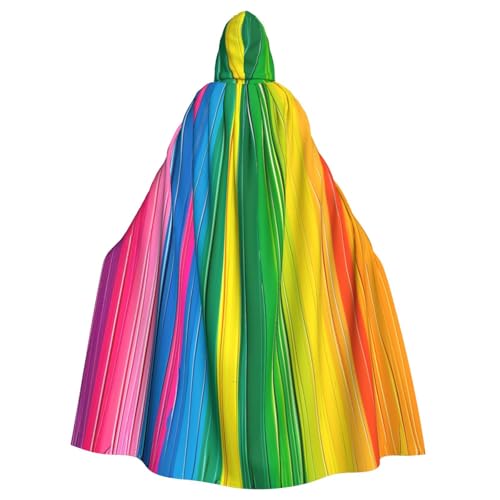 BWWHCCTI Umhang mit Kapuze in Regenbogenfarben, gestreift, für Unisex, Erwachsene, Halloween, Cosplay, Kostüme, langer Kapuzenmantel von BWWHCCTI