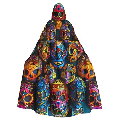 BWWHCCTI Umhang mit Kapuze und buntem Totenkopf-Motiv, Unisex, Erwachsene, Halloween, Cosplay, Kostüme, langer Kapuzenmantel BWWHCCTI Umhang mit Kapuze und buntem Totenkopf-Motiv, Unisex, Erwachsene, Halloween, Cosplay, Kostüme, langer Kapuzenmantel von BWWHCCTI