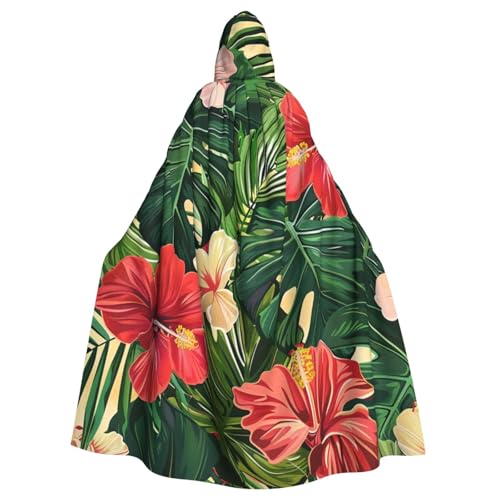 BWWHCCTI Umhang mit Vegetationsblättern und Hibiskusblumen, bedruckt, Kapuzenumhang für Unisex, Erwachsene, Halloween, Cosplay, Kostüme, langer Kapuzenmantel BWWHCCTI Umhang mit Vegetationsblättern und Hibiskusblumen, bedruckt, Kapuzenumhang für Unisex, Erwachsene, Halloween, Cosplay, Kostüme, langer Kapuzenmantel von BWWHCCTI