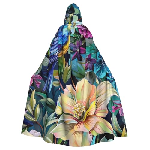 BWWHCCTI Umhang mit bunten Blumen und Vögeln bedruckt, für Unisex, Erwachsene, Halloween, Cosplay, Kostüme, langer Kapuzenmantel BWWHCCTI Umhang mit bunten Blumen und Vögeln bedruckt, für Unisex, Erwachsene, Halloween, Cosplay, Kostüme, langer Kapuzenmantel von BWWHCCTI