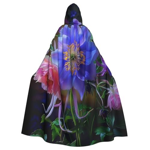 BWWHCCTI Wunderschöner Kapuzenumhang mit Blumendruck, Unisex, Erwachsene, Halloween, Cosplay, Kostüme, langer Kapuzenmantel von BWWHCCTI