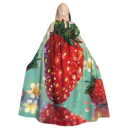 BWWHCCTI Wunderschöner Kapuzenumhang mit Erdbeermotiv, Unisex, Erwachsene, Halloween, Cosplay, Kostüme, langer Kapuzenmantel von BWWHCCTI