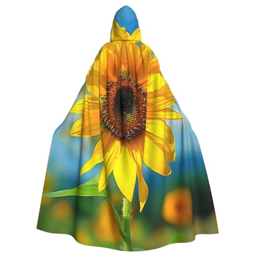 BWWHCCTI Wunderschöner Sonnenblumen-Umhang mit Kapuze, Unisex, Erwachsene, Halloween, Cosplay, Kostüme, langer Kapuzenmantel von BWWHCCTI