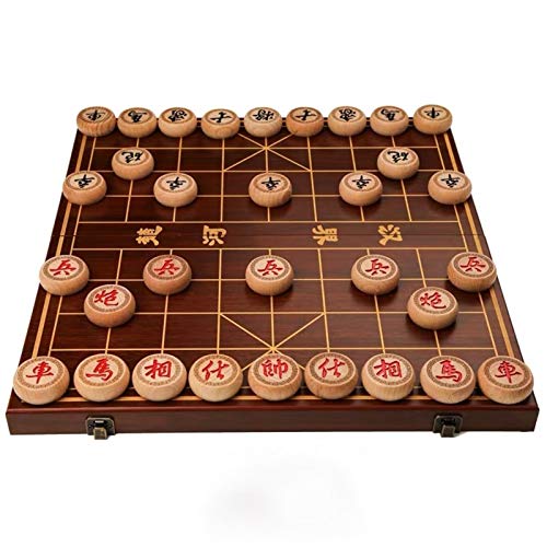 Chinesisches Schach mit klappbarem Schachbrett, chinesisches Xiangqi, tragbare Reisespielsets, Lasergravur und Schachbrett und Figuren mit Golddurchzeichnung(Beech,S) von BXHouP-BaiZTM