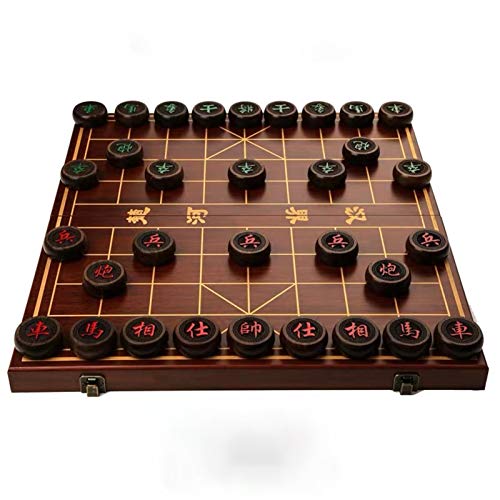Chinesisches Schach mit klappbarem Schachbrett, chinesisches Xiangqi, tragbare Reisespielsets, Lasergravur und Schachbrett und Figuren mit Golddurchzeichnung(Ebony,S) von BXHouP-BaiZTM