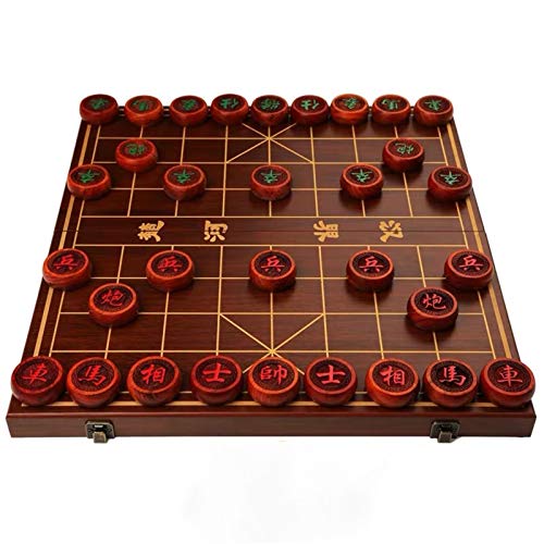 Chinesisches Schach mit klappbarem Schachbrett, chinesisches Xiangqi, tragbare Reisespielsets, Lasergravur und Schachbrett und Figuren mit Golddurchzeichnung(Mahogany,S) von BXHouP-BaiZTM