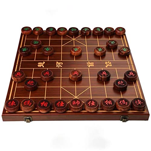 Chinesisches Schach mit klappbarem Schachbrett, chinesisches Xiangqi, tragbare Reisespielsets, Lasergravur und Schachbrett und Figuren mit Golddurchzeichnung(Red Sandalwood,S) von BXHouP-BaiZTM
