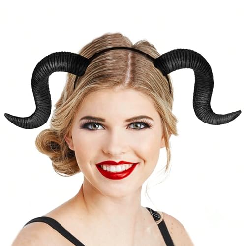Haarreif mit Bighorn Schaf, Horn, Gothic, schwarz, Teufelshörner, Stirnband, Punk-Kopfschmuck, Halloween, Karneval, Cosplay, Tiermottoparty, Renaissance-Kostüm, Zubehör, Fotografie-Requisiten für von BXT
