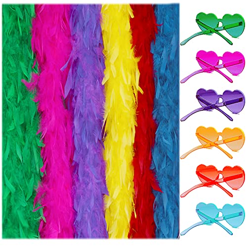 BXVXWKJXKR Bunte Federboas mit Herz-Sonnenbrille, Partygeschenk, Karneval, 6 Stück BXVXWKJXKR Bunte Federboas mit Herz-Sonnenbrille, Partygeschenk, Karneval, 6 Stück von BXVXWKJXKR