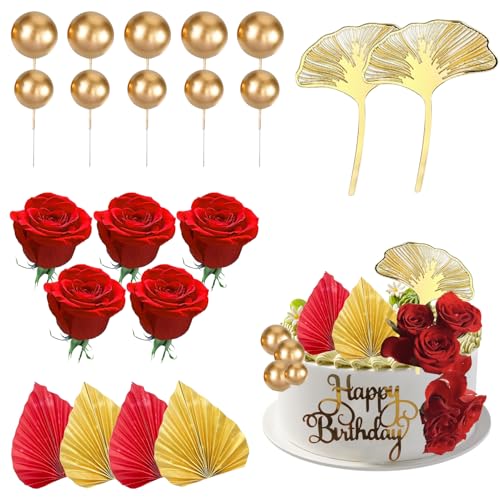 BXYIIGRU 22 Stück Red Rose Tortendeko Blumen Golden Tortendeko Valentinstag Cupcake Topper für Hochzeit Geburtstag Verlobung Valentinstag Muttertag BXYIIGRU 22 Stück Red Rose Tortendeko Blumen Golden Tortendeko Valentinstag Cupcake Topper für Hochzeit Geburtstag Verlobung Valentinstag Muttertag von BXYIIGRU
