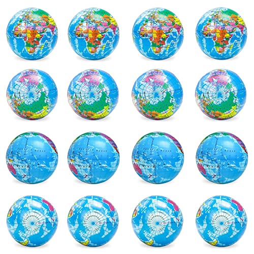 BYCUFF 16 PCS Globe Squeeze Balls, 3 Earth Stress Relief Toys Squeeze Balls Educational Stress Balls für Finger Exercise von BYCUFF