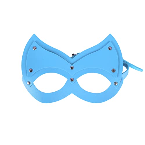 BYDHSS PU Ledermasken Schwarze Maske für Frauen Ohren Halbe Gesichtsmaske Erwachsene Cosplay Kostüm Party Requisiten Zubehör (Himmelblau) von BYDHSS