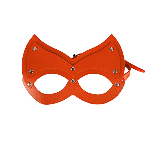 BYDHSS PU Ledermasken Schwarze Maske für Frauen Ohren Halbe Gesichtsmaske Erwachsene Cosplay Kostüm Party Requisiten Zubehör (Orange) von BYDHSS