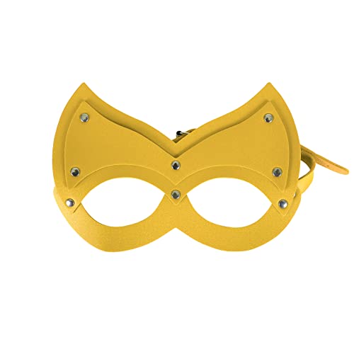 BYDHSS PU Ledermasken Schwarze Maske für Frauen Ohren Halbe Gesichtsmaske Erwachsene Cosplay Kostüm Party Requisiten Zubehör (Orange gelb) von BYDHSS
