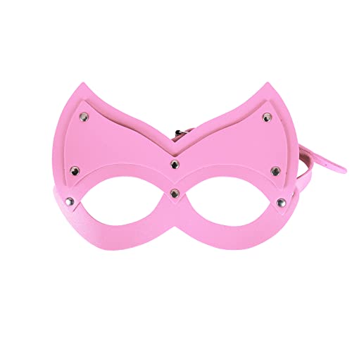 BYDHSS PU Ledermasken Schwarze Maske für Frauen Ohren Halbe Gesichtsmaske Erwachsene Cosplay Kostüm Party Requisiten Zubehör (Rosa) von BYDHSS