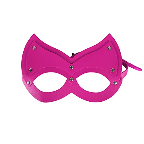 BYDHSS PU Ledermasken Schwarze Maske für Frauen Ohren Halbe Gesichtsmaske Erwachsene Cosplay Kostüm Party Requisiten Zubehör (Rose rot) von BYDHSS