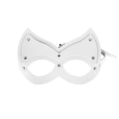 BYDHSS PU Ledermasken Schwarze Maske für Frauen Ohren Halbe Gesichtsmaske Erwachsene Cosplay Kostüm Party Requisiten Zubehör (Weiß) von BYDHSS