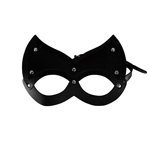 BYDHSS PU Ledermasken Schwarze Maske für Frauen Ohren Halbe Gesichtsmaske Erwachsene Cosplay Kostüm Party Requisiten Zubehör (schwarz) von BYDHSS