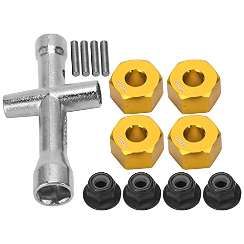 BYERZ Adaptersatz für sechseckige Radnabe, Adapter für Radnabe, 12 mm, einfache Bedienung mit Befestigungsschraube, Kreuzschlüssel für Auto 1/10 RC (Gold) von BYERZ