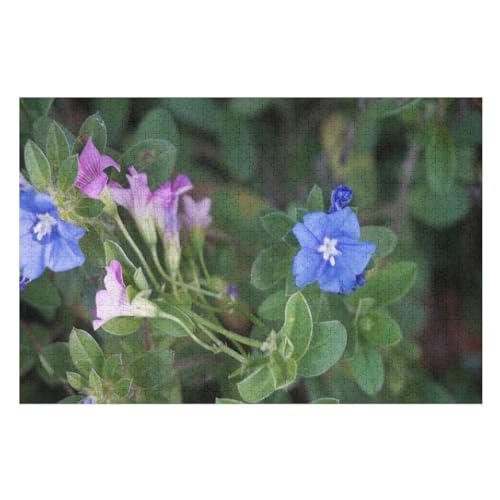 Blue and pink Little Flowers, Green Leaves ，für Familie Freunde Dekorativ，1000 StüCk，，Lernspielzeug FüR Kinder 52x38Papier von BYErz