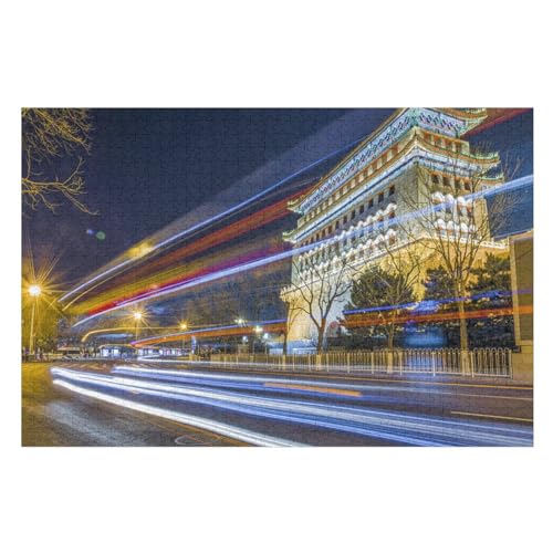 City at Night, Light Lines, Road, Buildings, ，Klassische Puzzle für Erwachsene Teenager Freizeit Spaß Spiel Spielzeug Geeignet，，Lernspielzeug FüR Kinder 38x26Papier von BYErz