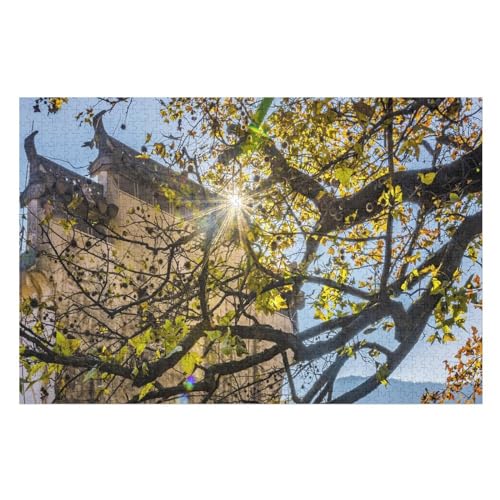 Maple Tree, Yellow Leaves, Sun Rays，Wohnkultur Geburtstag ，Challenging Games Moderne Lernspiel Stress Relief ，1000 StüCk，，Lernspielzeug FüR Kinder 38x26Papier von BYErz