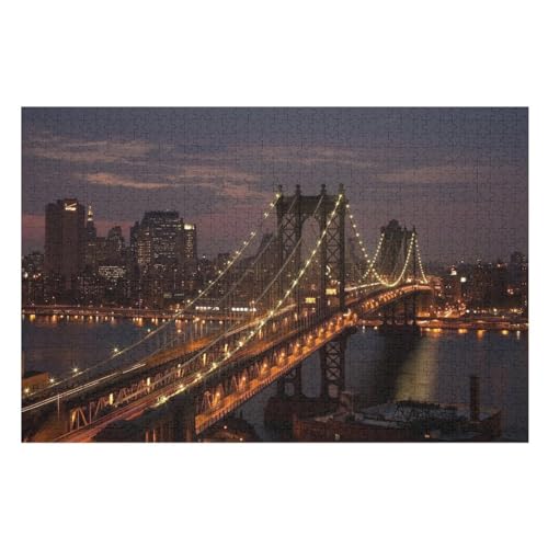 New York City at Night,Bridge River, Lights, ，Puzzle für Erwachsene und Kinder ab 14 Jahren, 1000 StüCk，，Lernspielzeug FüR Kinder 52x38Papier von BYErz
