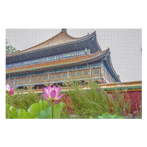 Pink Lotus, Flowers, Petals, Green Leaves, Palace，Klassische Puzzle für Erwachsene Teenager Freizeit Spaß Spiel Spielzeug Geeignet，，Lernspielzeug FüR Kinder 38x26Papier von BYErz