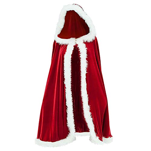 BYFRI Weihnachtskostüm Frau Weihnachtsmann-Mantel Samt Roter Umhang Mit Kapuze Abendkleid Weihnachtsfest 1.2m von BYFRI
