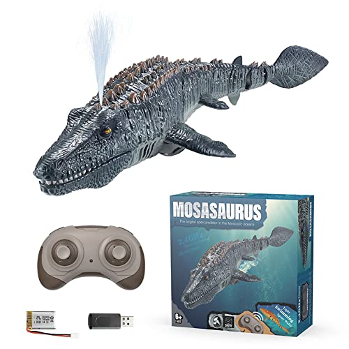 2.4G RC Boot Dinosaurier Pool Spielzeug, Elektrisches Wasserstrahl Hai-Spielzeug mit Licht Haiboot Unterwasser RC Elektro Rennboot Schwimmender Mosasaurus Spielzeugboot für Junge Mädchen ab 5 Jahre von BYNYXI