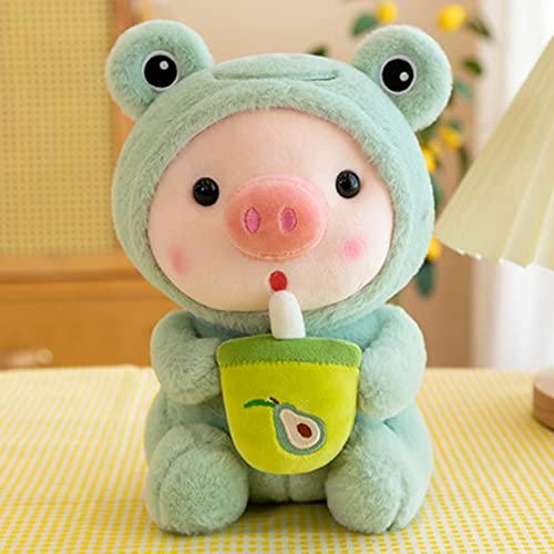 25cm Plüschtier Frosch Stofftier Kuscheltier, Kawaii Plüschkissen Gefüllte Kuscheltier Pinguin Frosch Schwein Kuscheltier mit Milchtee Tasse Tier Weiche Puppe Geschenk für Kinder Jungen Mädchen von BYNYXI