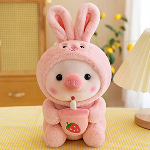 25cm Plüschtier Schwein Stofftier Kuscheltier, Kawaii Plüschkissen Gefüllte Kuscheltier Pinguin Frosch Schwein Kuscheltier mit Milchtee Tasse Tier Weiche Puppe Geschenk für Kinder Jungen Mädchen von BYNYXI