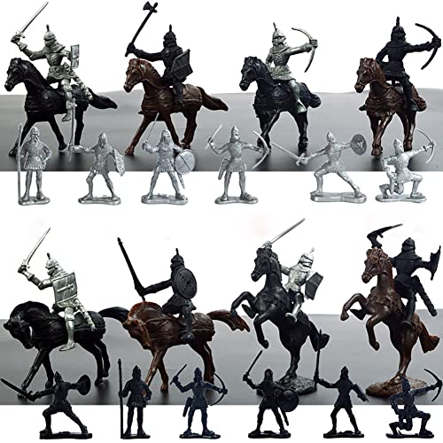 BYNYXI 28 Stück Mittelalter Spielzeugsoldat Figuren, 5-7cm Armee Soldaten Militärfiguren Archaische Warriors Horses Soldiers Plastik Mittelalterliche Ritter Spielzeug für Kinder Jungen Geschenk von BYNYXI