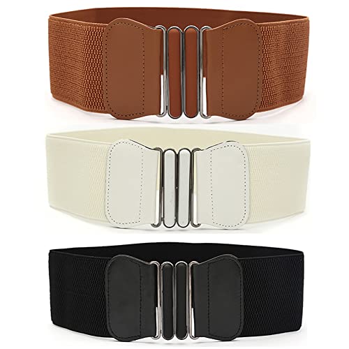 3 Stück Breiter Taillengürtel Damen, 7.5cm Breite Elastischer Taillengürtel Korsett Ledergürtel Vintage Stretchgürtel mit Metallschnalle für Kleid Schnürgürtel Skinny Gürtel Eleganter Gürtel 3 Stück Breiter Taillengürtel Damen, 7.5cm Breite Elastischer Taillengürtel Korsett Ledergürtel Vintage Stretchgürtel mit Metallschnalle für Kleid Schnürgürtel Skinny Gürtel Eleganter Gürtel von BYNYXI