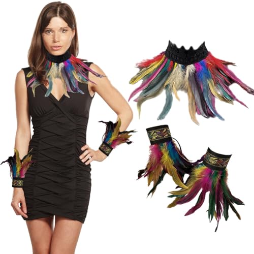 3er Set Gothic Feder Achselzucken mit Feder Manschetten, Federkragen Rabe Hexe Priesterin Kostüm Hahnfeder Armbänder Federumhang Federrock Kostüm Choker Kragen für Halloween Karneval Maskerade Cosplay 3er Set Gothic Feder Achselzucken mit Feder Manschetten, Federkragen Rabe Hexe Priesterin Kostüm Hahnfeder Armbänder Federumhang Federrock Kostüm Choker Kragen für Halloween Karneval Maskerade Cosplay von BYNYXI