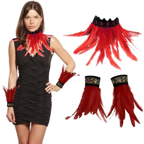 3er Set Gothic Feder Achselzucken mit Feder Manschetten, Federkragen Rabe Hexe Priesterin Kostüm Hahnfeder Armbänder Federumhang Federrock Kostüm Choker Kragen für Halloween Karneval Maskerade Cosplay 3er Set Gothic Feder Achselzucken mit Feder Manschetten, Federkragen Rabe Hexe Priesterin Kostüm Hahnfeder Armbänder Federumhang Federrock Kostüm Choker Kragen für Halloween Karneval Maskerade Cosplay von BYNYXI