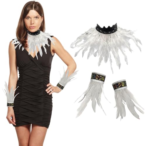 3er Set Gothic Feder Achselzucken mit Feder Manschetten, Federkragen Rabe Hexe Priesterin Kostüm Hahnfeder Armbänder Federumhang Federrock Kostüm Choker Kragen für Halloween Karneval Maskerade Cosplay 3er Set Gothic Feder Achselzucken mit Feder Manschetten, Federkragen Rabe Hexe Priesterin Kostüm Hahnfeder Armbänder Federumhang Federrock Kostüm Choker Kragen für Halloween Karneval Maskerade Cosplay von BYNYXI