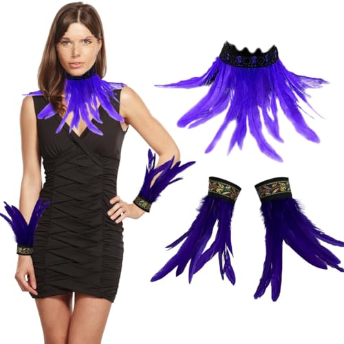 3er Set Gothic Feder Achselzucken mit Feder Manschetten, Federkragen Rabe Hexe Priesterin Kostüm Hahnfeder Armbänder Federumhang Federrock Kostüm Choker Kragen für Halloween Karneval Maskerade Cosplay 3er Set Gothic Feder Achselzucken mit Feder Manschetten, Federkragen Rabe Hexe Priesterin Kostüm Hahnfeder Armbänder Federumhang Federrock Kostüm Choker Kragen für Halloween Karneval Maskerade Cosplay von BYNYXI