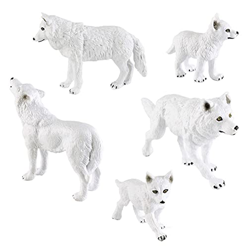 5 Stück Weiß Wolf Figuren Spielzeug, Wilde Tiere Wolf Polarwolf Eisbär PVC Realistische Tierfiguren Wolf Heulender Wolf Puppen für Kinder Jungen Mädchen Weihnachten Geburtstagsgeschenke von BYNYXI